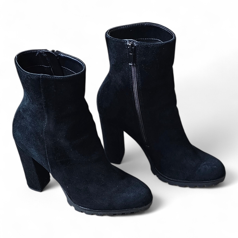 ALDO Women’s Black Suede Block Heel Ankle Boots Size 8.5 - Picture 3 of 9